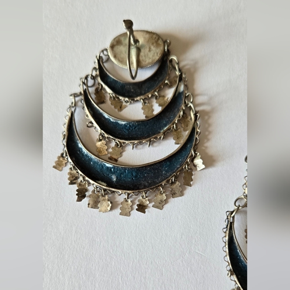 Persian Antique Earrings Sterling Chandellier Clip On Enamel - Picture 9 of 12